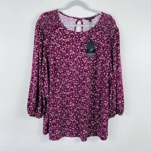 Adrianna Papell Top 3X Floral Smocked Shoulder